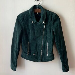 Zara Trafaluc Green Suede Biker Jacket.  Size Medium.